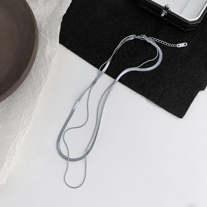 No fading net red same style double-layer three-layer personality tide European and American cold wind wide flat layered collarbone chain necklace female