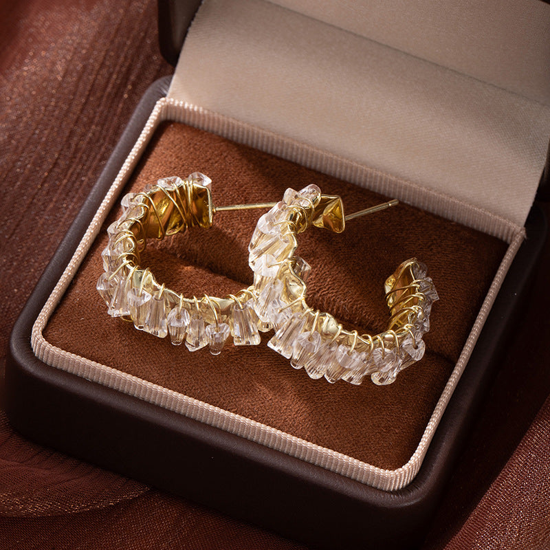 Silver Needle Crystal Earrings