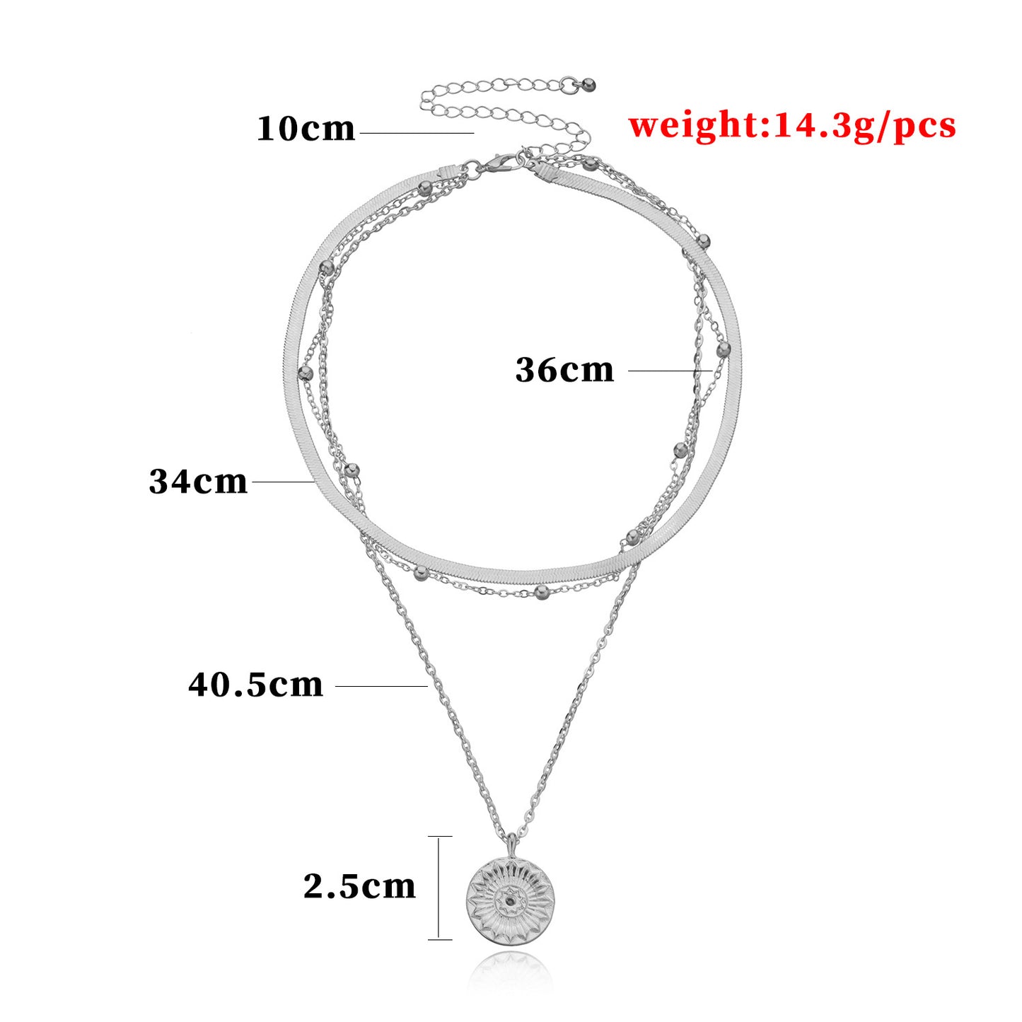 European and American cross-border jewelry Fashion all-match round tag necklace women, simple and simple multi-layer round bead chain necklace