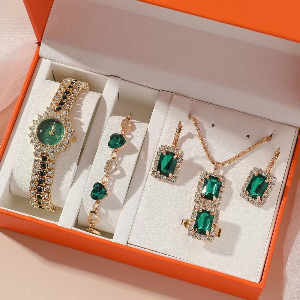 Green Five Piece Jewelry Set