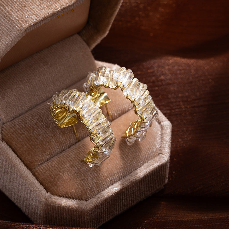 Silver Needle Crystal Earrings