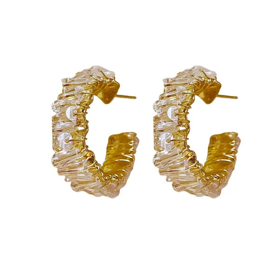 Silver Needle Crystal Earrings