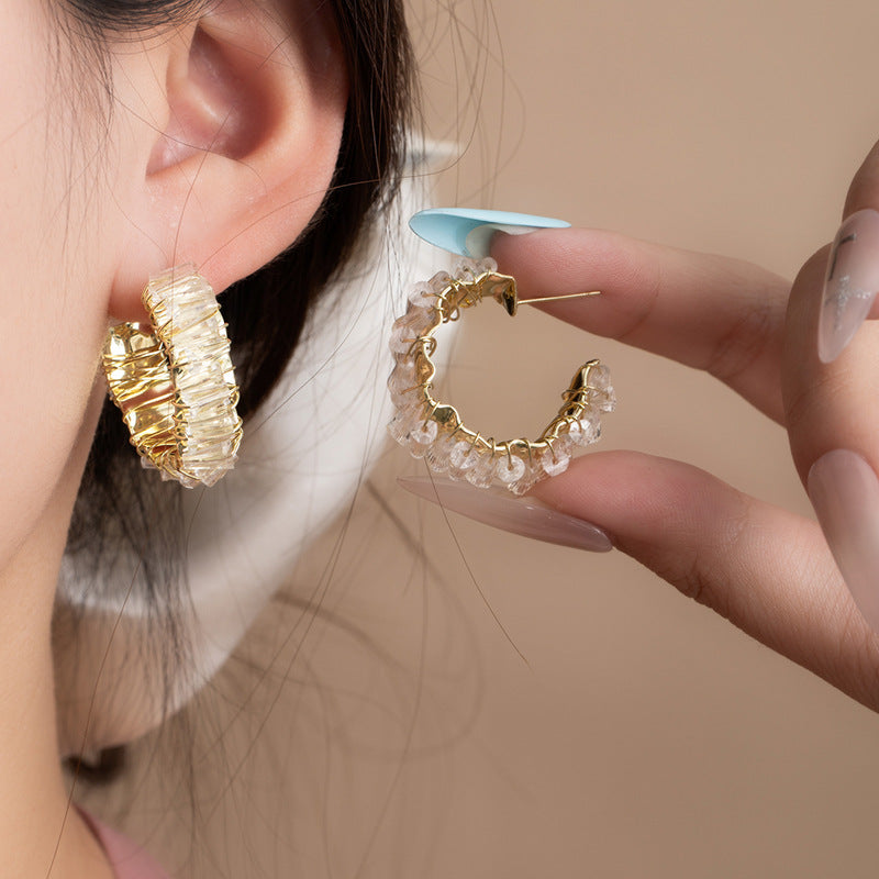 Silver Needle Crystal Earrings