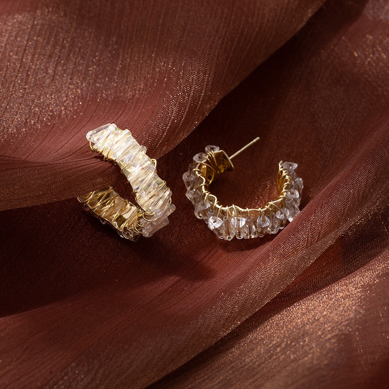 Silver Needle Crystal Earrings