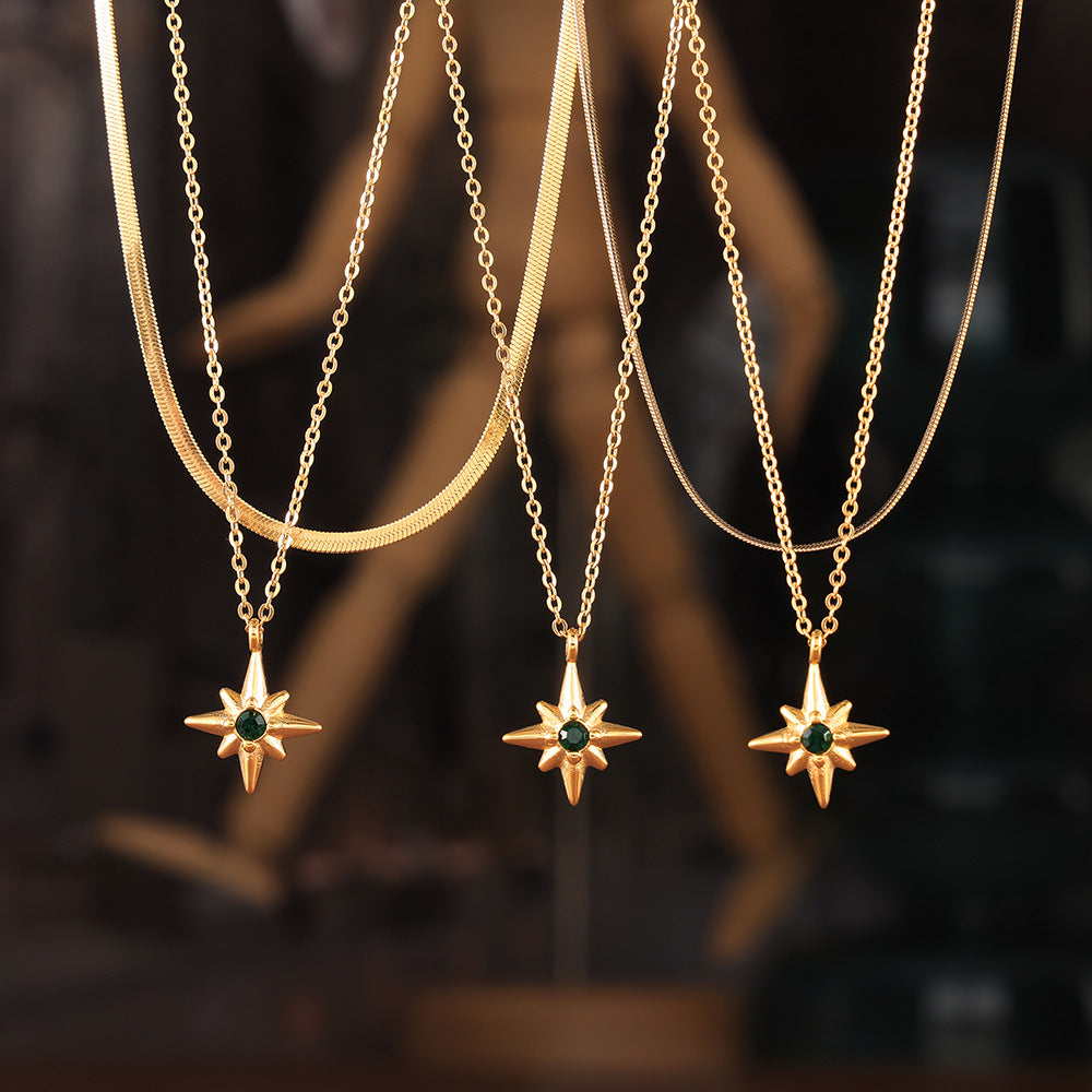 European and American ins style classic eight-pointed star pendant clavicle necklace female fashion simple personality design stacking style necklace