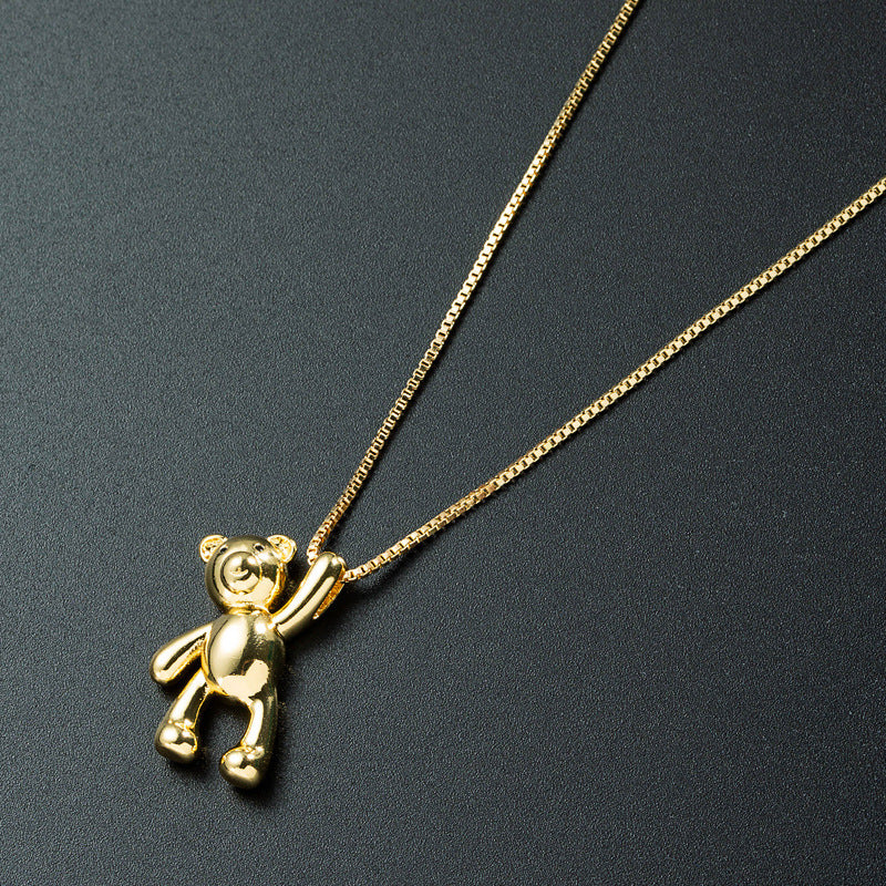 Ins Japan and South Korea Simple and Cute Bear Pendant Necklace Pure Copper Plated 18K Gold Hip Hop Male and Female Clavicle Chain Accessories Wholesale