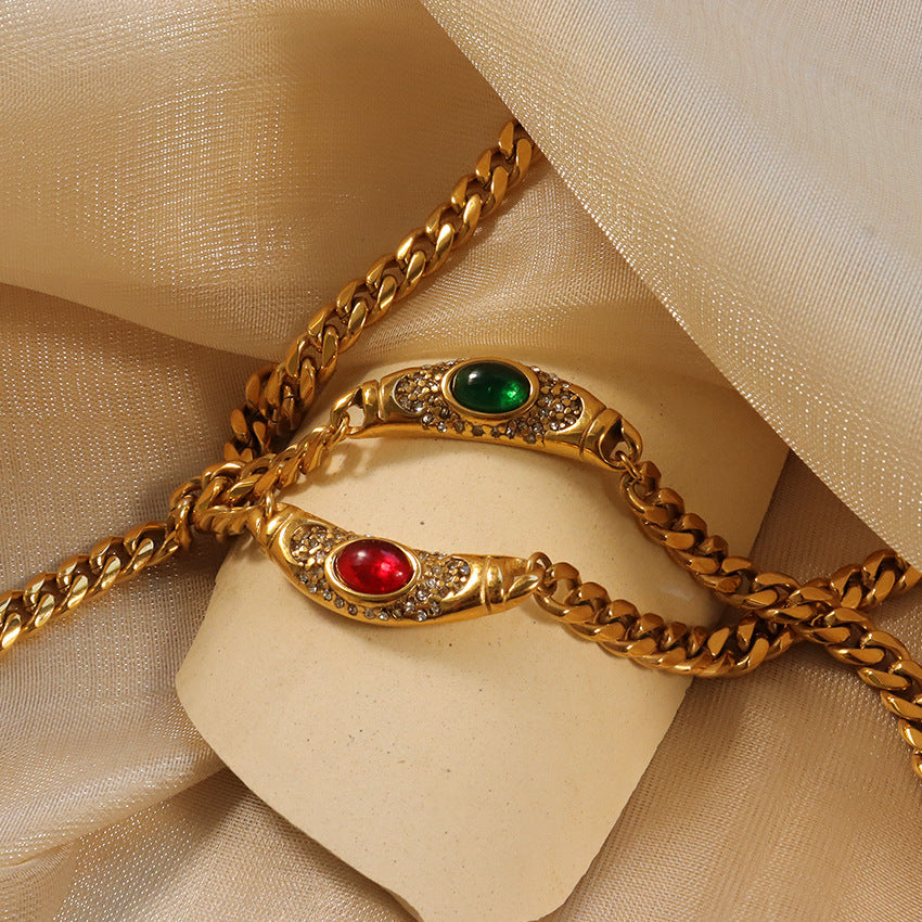 European and American fashion style 18K gold stainless steel inlaid color palace high-end thick zircon necklace clavicle