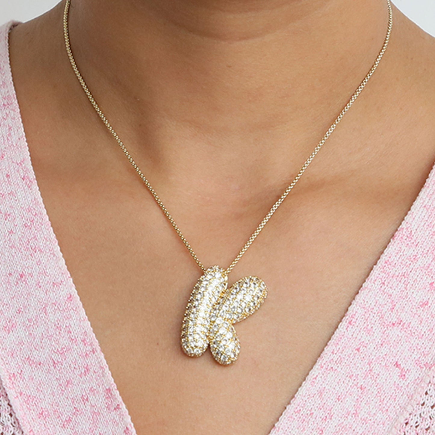 Amazon's hot-selling star Hailey's brass zircon balloon bubble chubby 26 English letter necklace