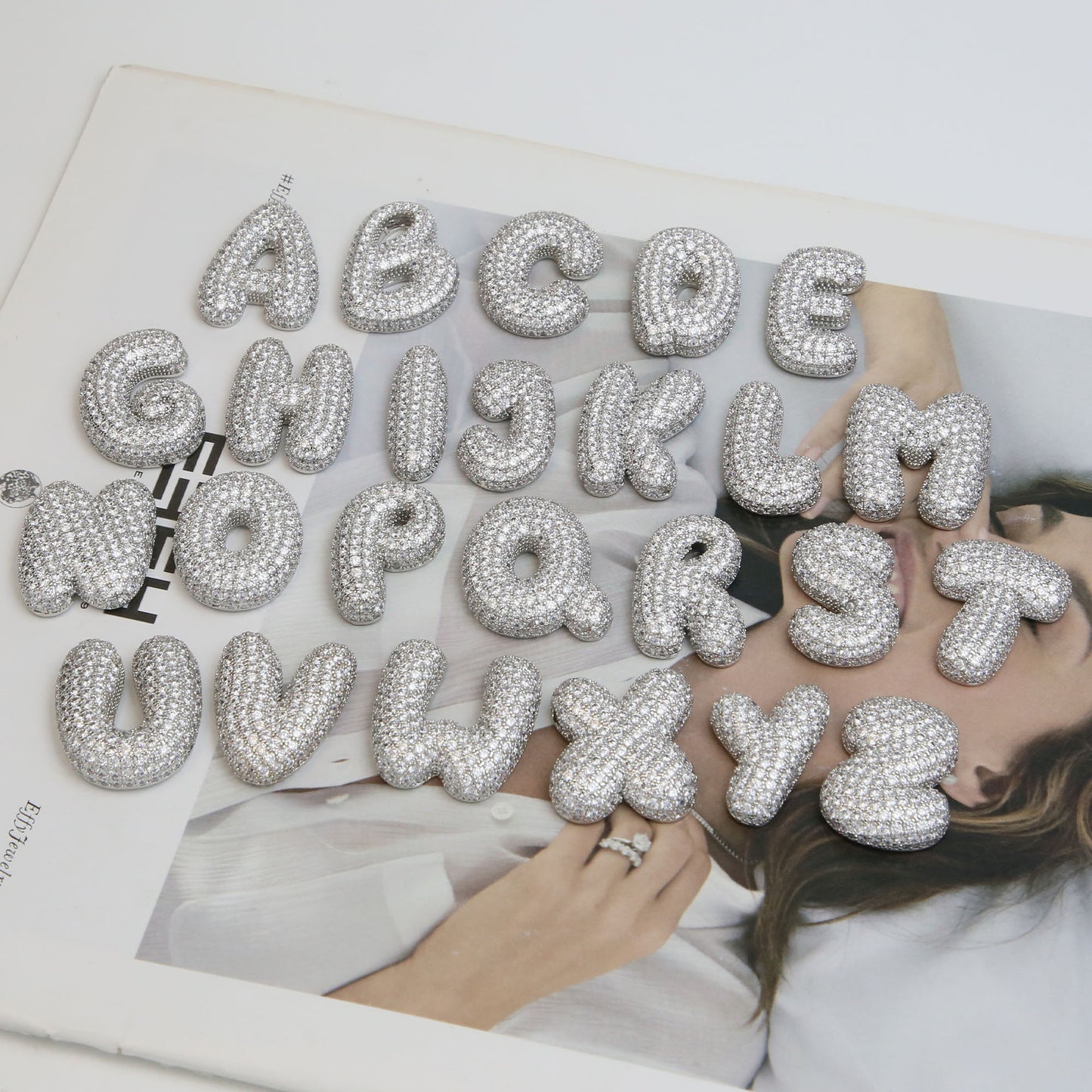 Amazon's hot-selling star Hailey's brass zircon balloon bubble chubby 26 English letter necklace