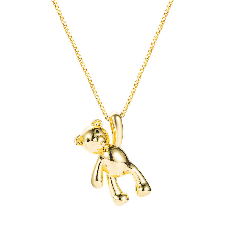 Ins Japan and South Korea Simple and Cute Bear Pendant Necklace Pure Copper Plated 18K Gold Hip Hop Male and Female Clavicle Chain Accessories Wholesale
