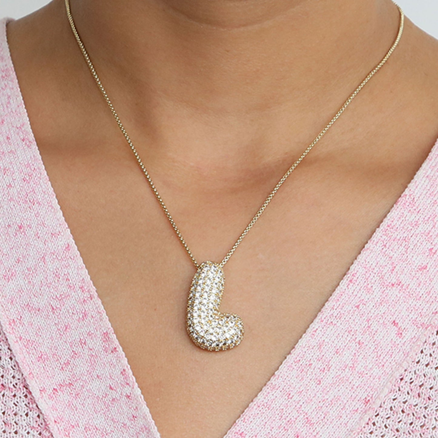 Amazon's hot-selling star Hailey's brass zircon balloon bubble chubby 26 English letter necklace