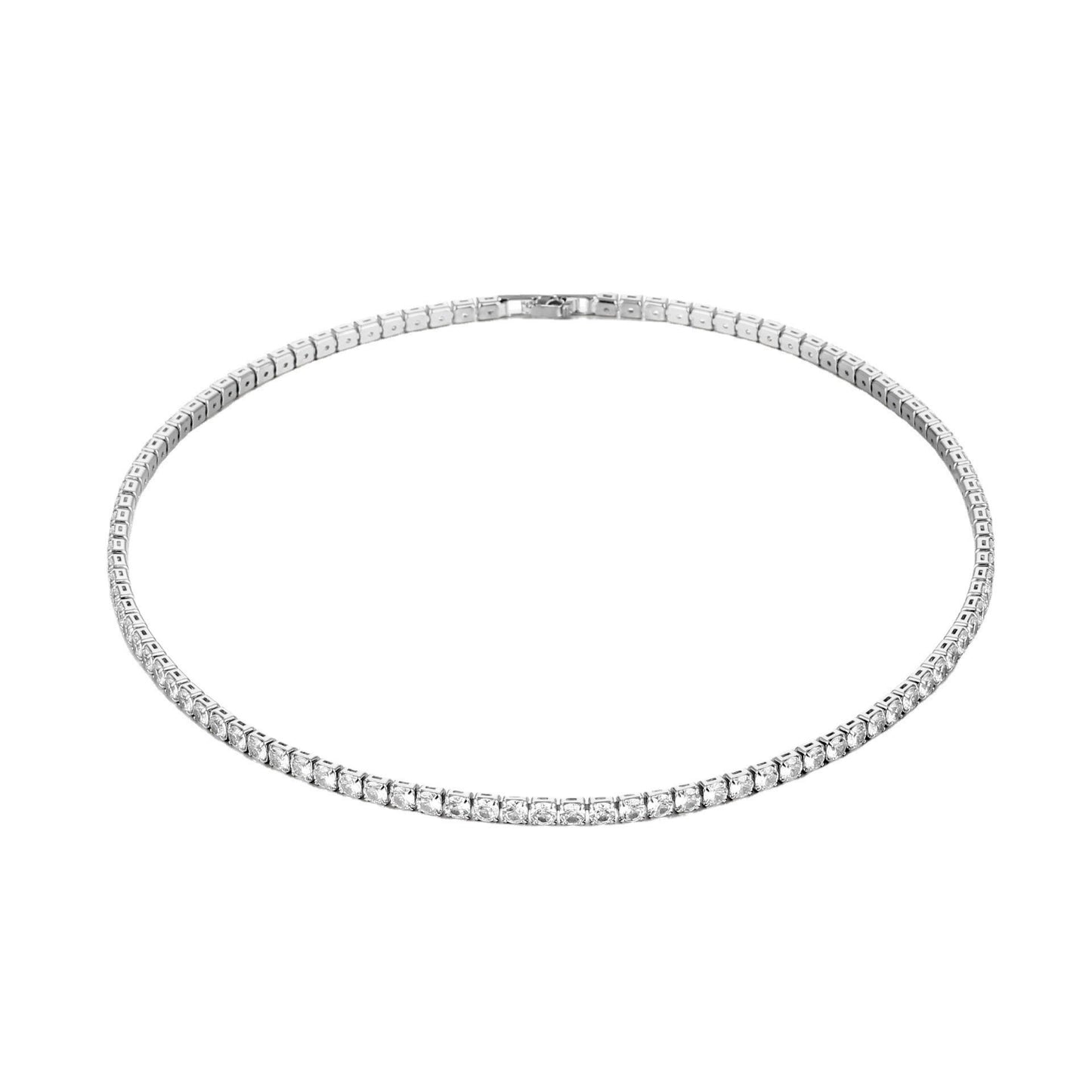 European and American hip-hop copper inlaid zircon one row necklace INS simple tennis chain multi-specification Tennis Chain 4mm