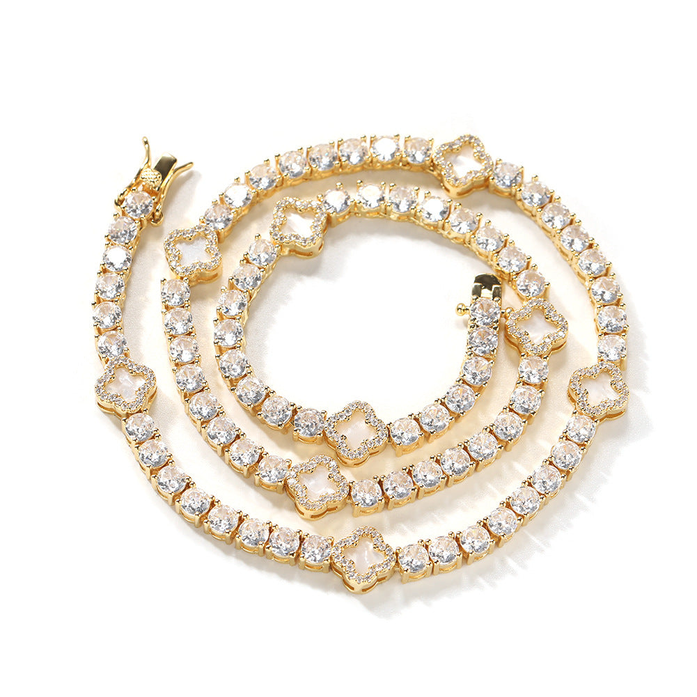 European and American ins style four-leaf clover diamond tennis chain necklace female exquisite high-grade clavicle chain accessories summer new products