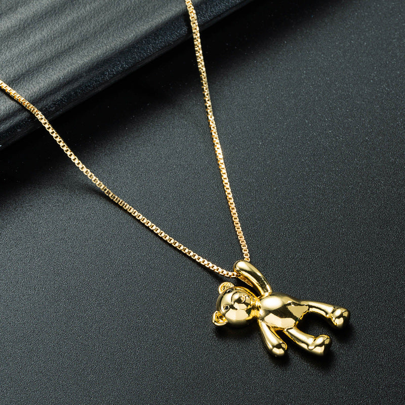 Ins Japan and South Korea Simple and Cute Bear Pendant Necklace Pure Copper Plated 18K Gold Hip Hop Male and Female Clavicle Chain Accessories Wholesale