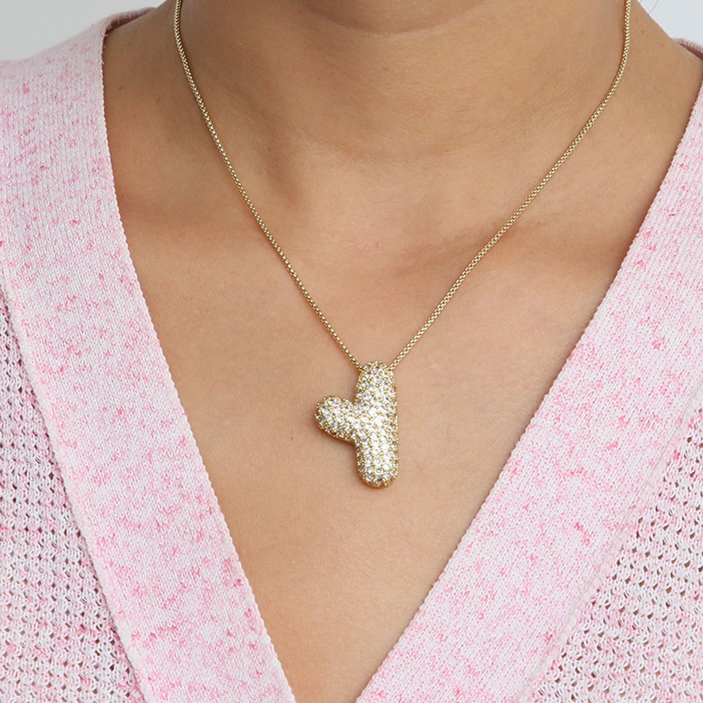 Amazon's hot-selling star Hailey's brass zircon balloon bubble chubby 26 English letter necklace