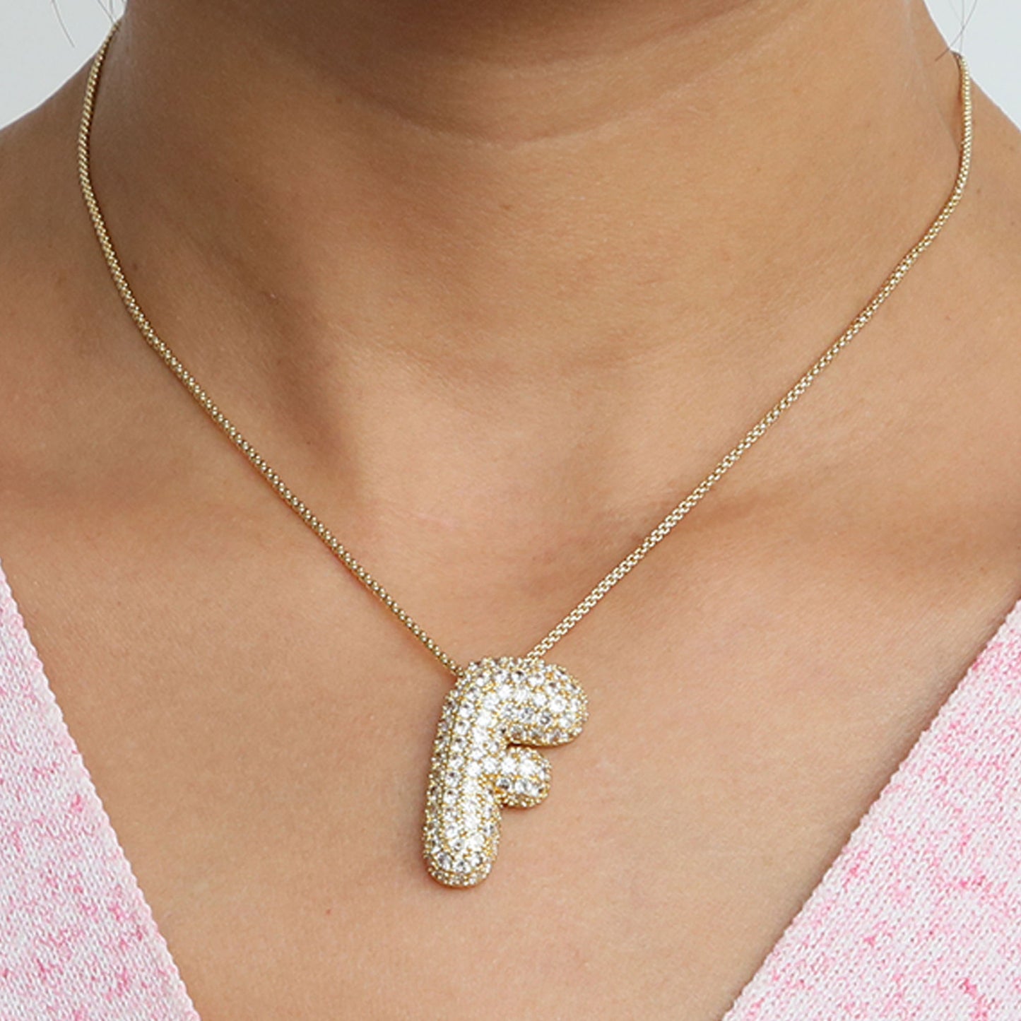Amazon's hot-selling star Hailey's brass zircon balloon bubble chubby 26 English letter necklace