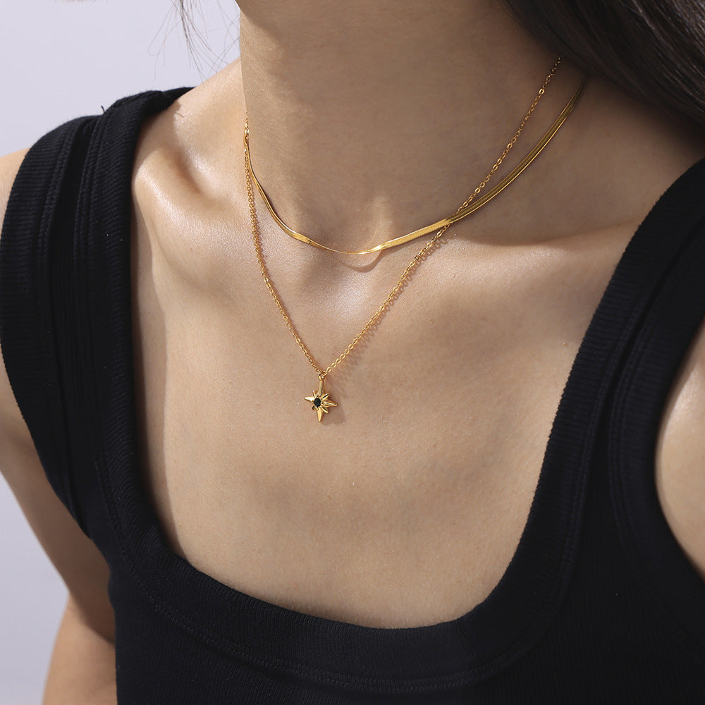 European and American ins style classic eight-pointed star pendant clavicle necklace female fashion simple personality design stacking style necklace