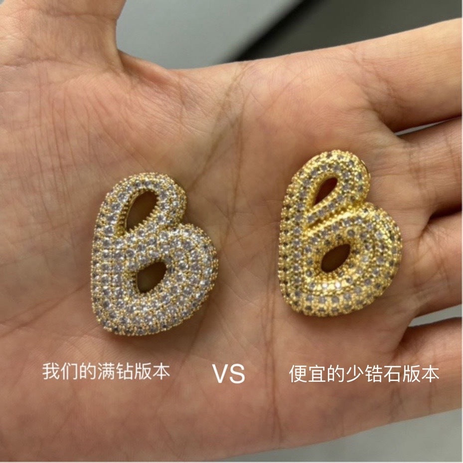 Amazon's hot-selling star Hailey's brass zircon balloon bubble chubby 26 English letter necklace