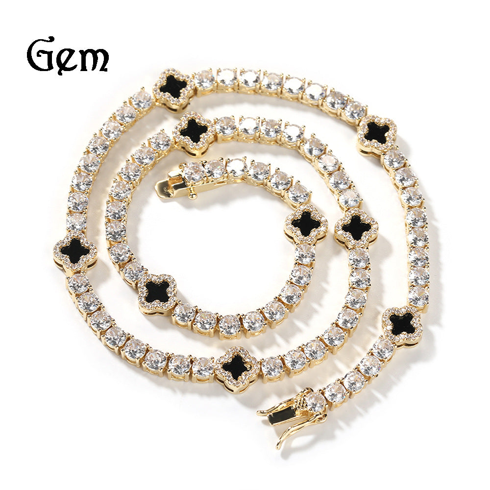 European and American ins style four-leaf clover diamond tennis chain necklace female exquisite high-grade clavicle chain accessories summer new products