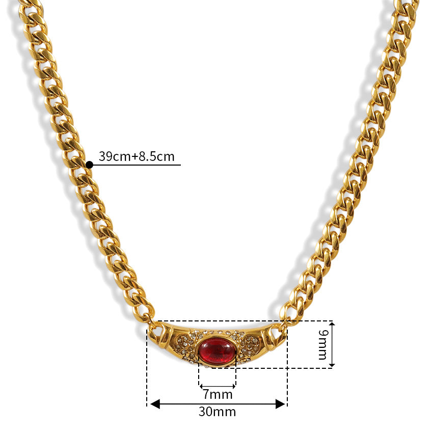 European and American fashion style 18K gold stainless steel inlaid color palace high-end thick zircon necklace clavicle