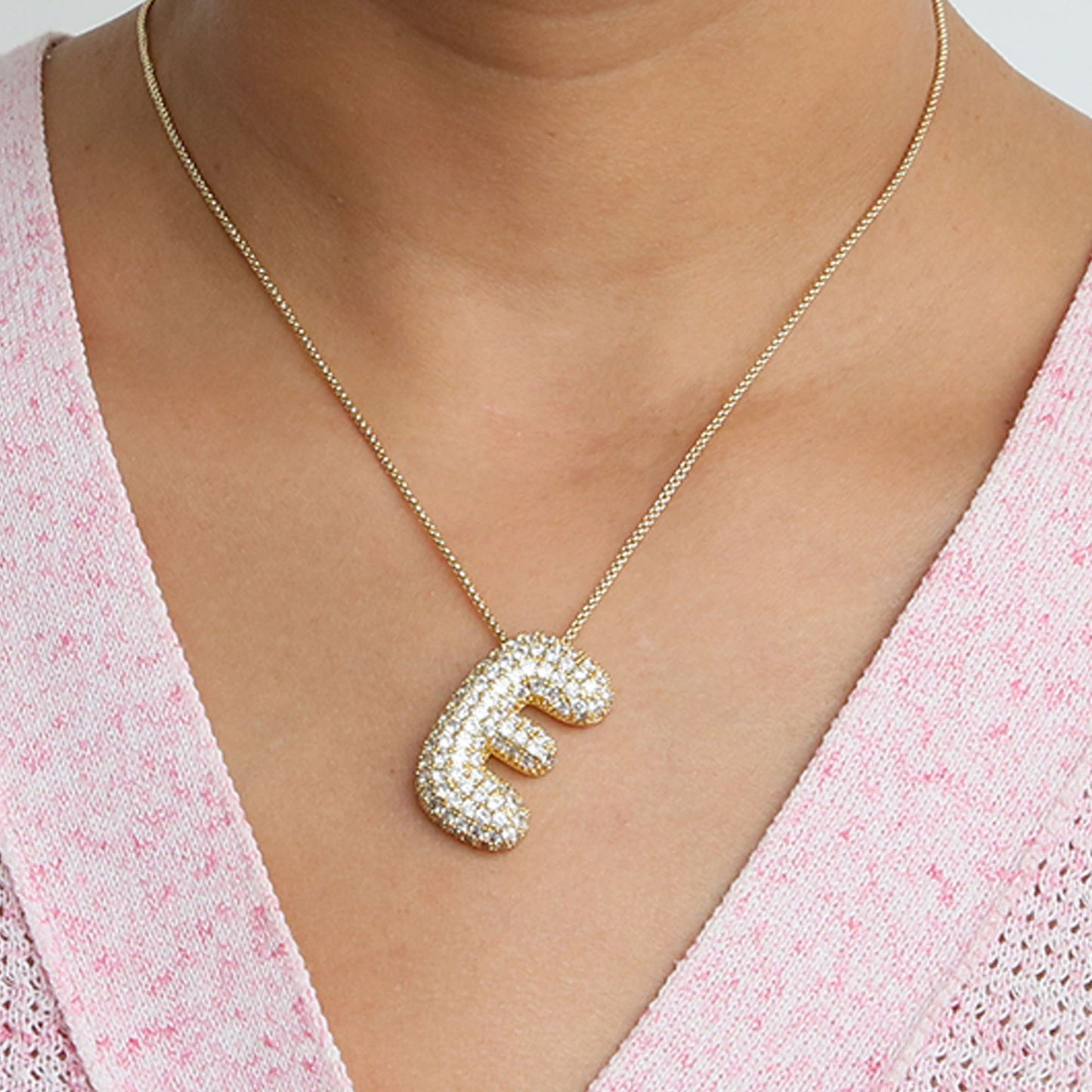 Amazon's hot-selling star Hailey's brass zircon balloon bubble chubby 26 English letter necklace