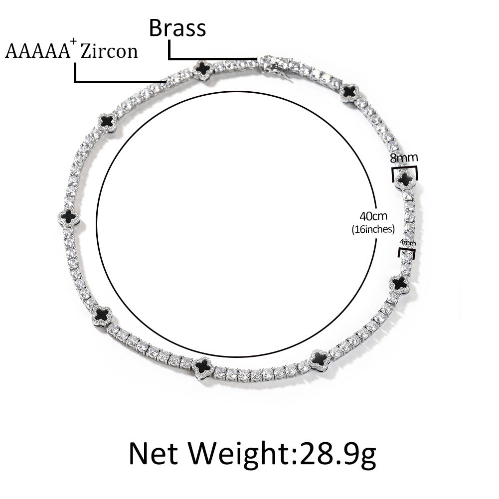 European and American ins style four-leaf clover diamond tennis chain necklace female exquisite high-grade clavicle chain accessories summer new products