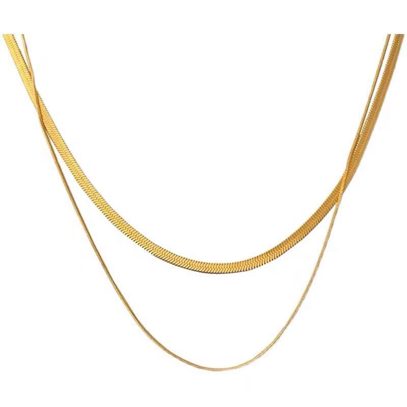 No fading net red same style double-layer three-layer personality tide European and American cold wind wide flat layered collarbone chain necklace female