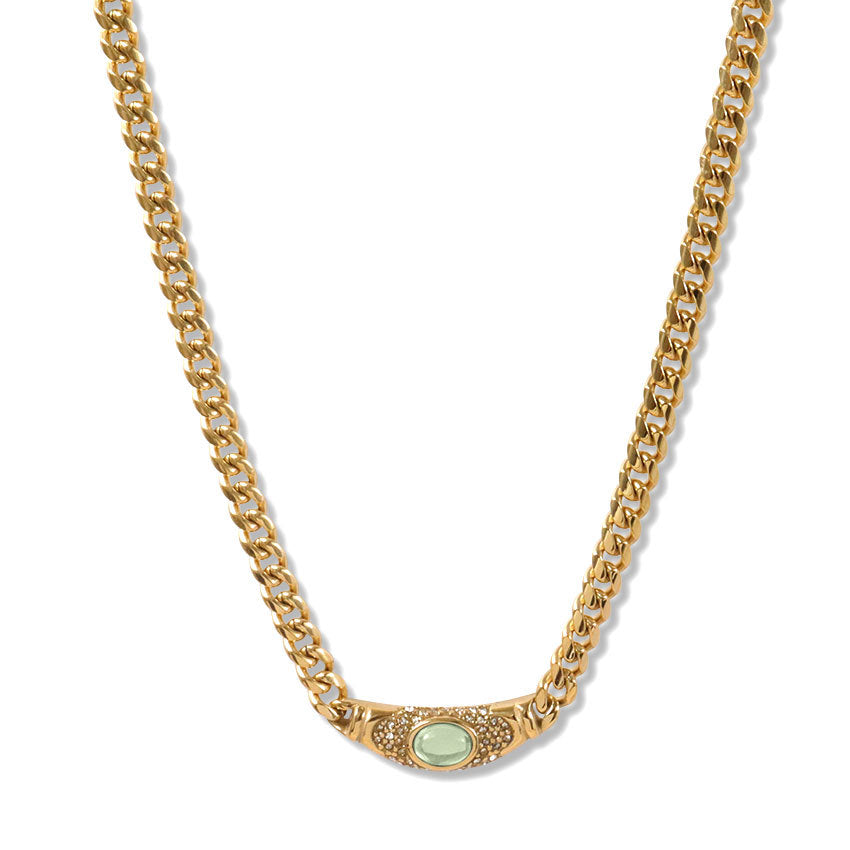 European and American fashion style 18K gold stainless steel inlaid color palace high-end thick zircon necklace clavicle