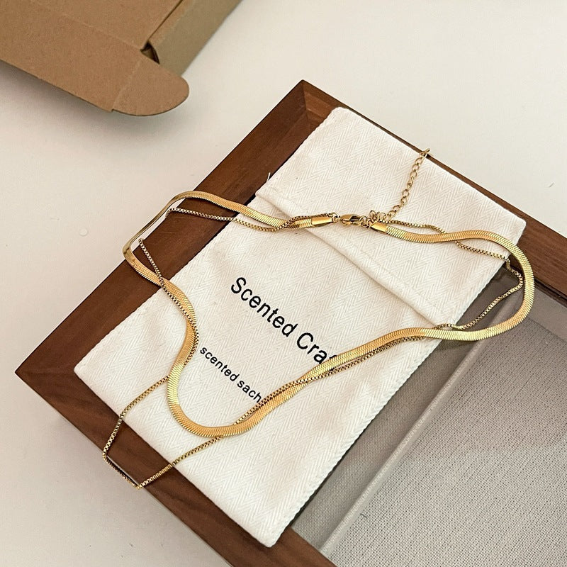 No fading net red same style double-layer three-layer personality tide European and American cold wind wide flat layered collarbone chain necklace female