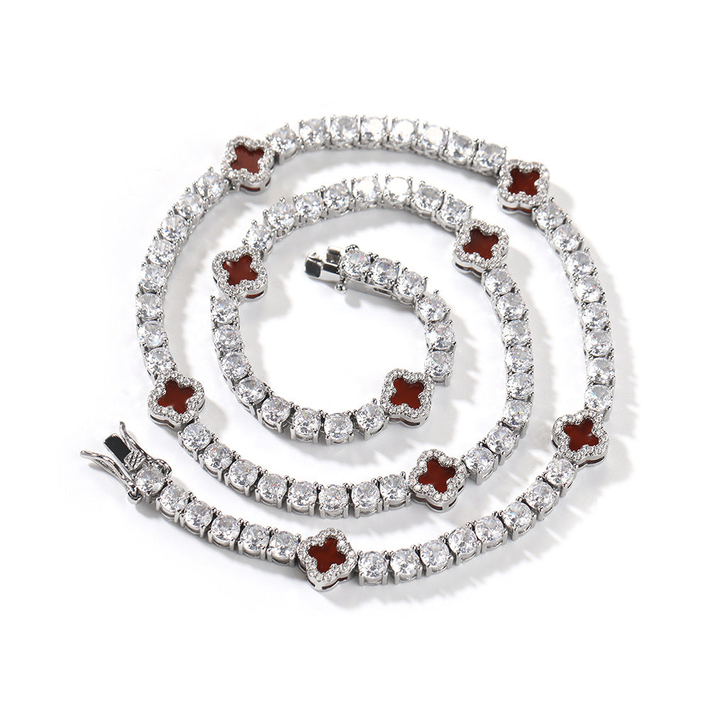 European and American ins style four-leaf clover diamond tennis chain necklace female exquisite high-grade clavicle chain accessories summer new products