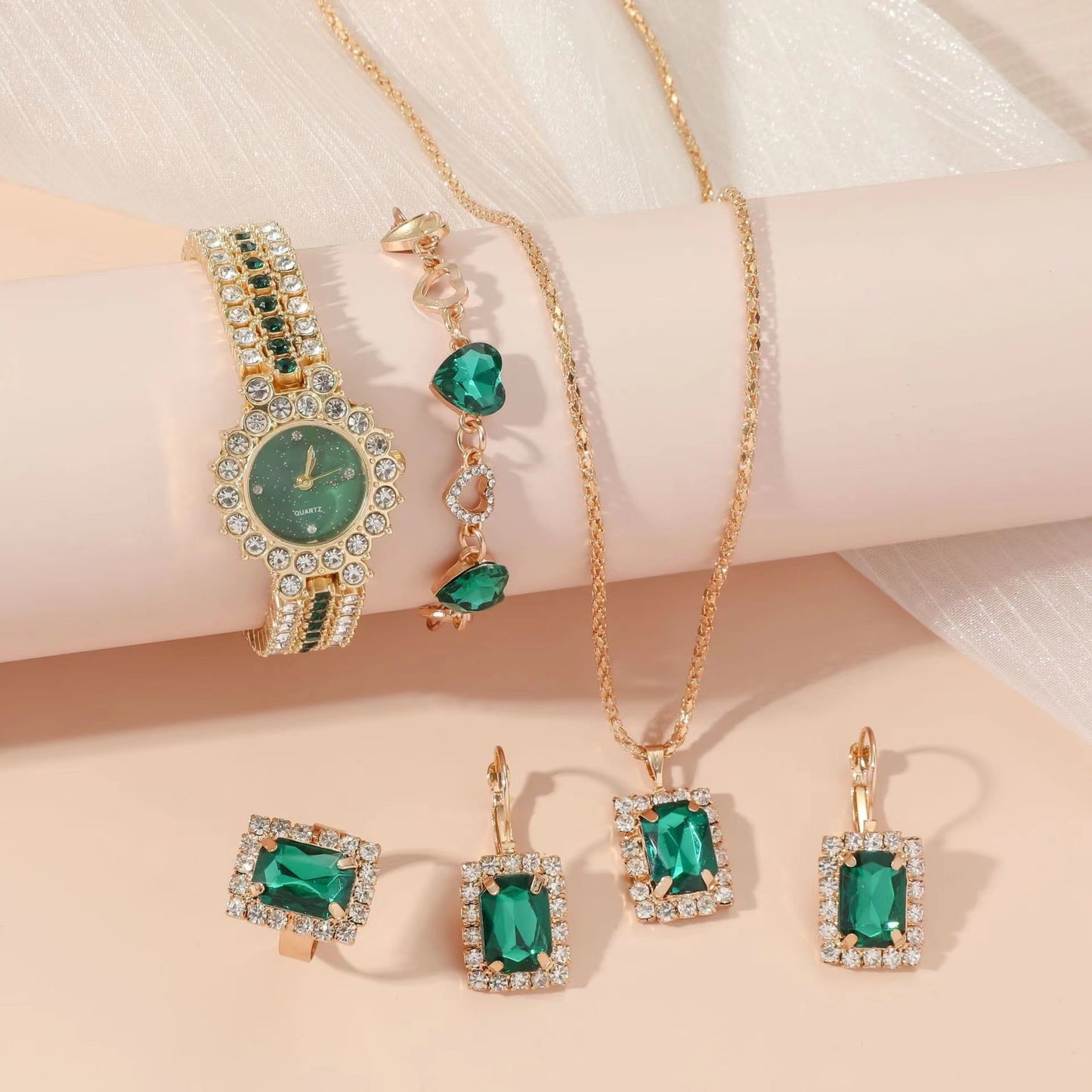 Green Five Piece Jewelry Set