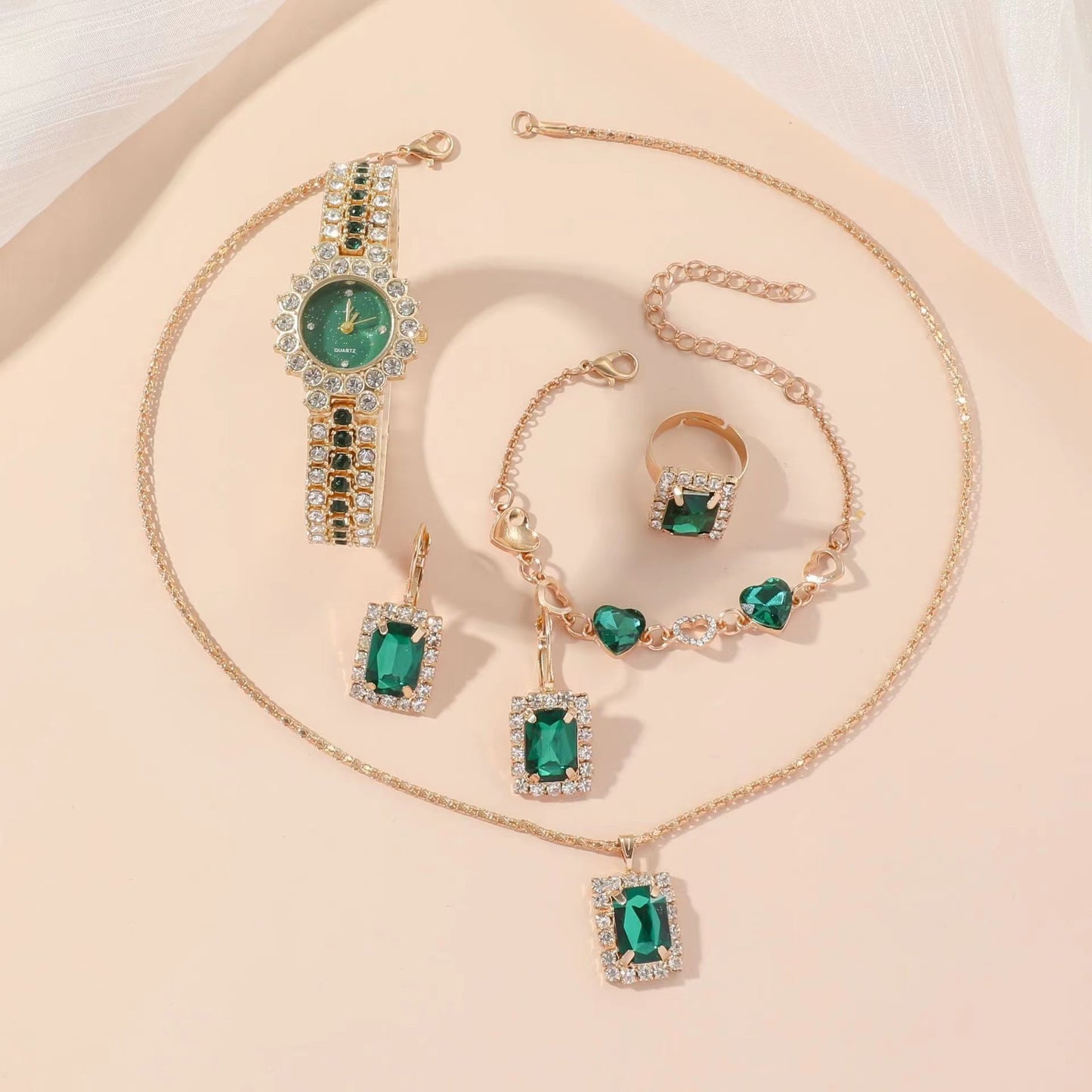 Green Five Piece Jewelry Set