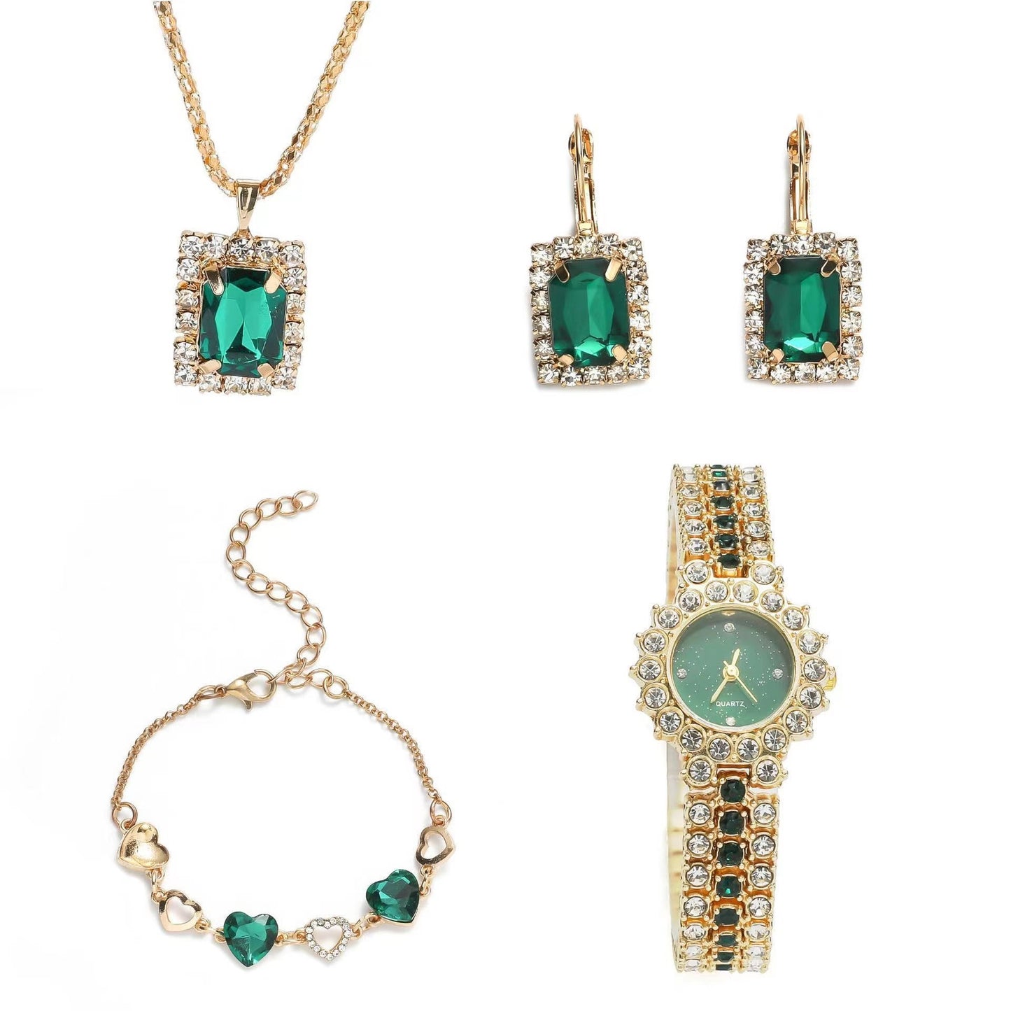 Green Five Piece Jewelry Set